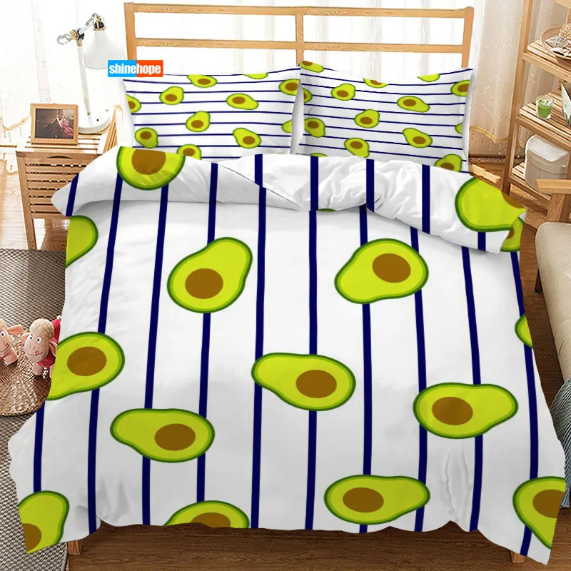 Avocado Pattern 3PCS Duvet Cover Satin Bedding Set Twin Size 180X220CM Bedspread Nordic Bed Cover