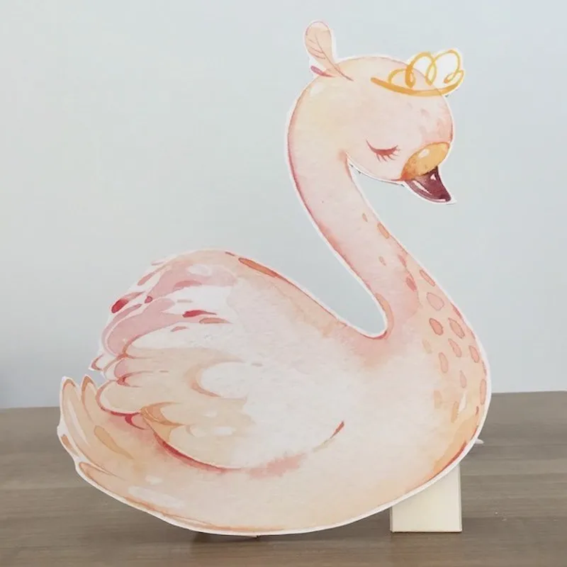 Pink Swan Foam-board Cutout Standee with Cardboard Stand, Kids Birthday Decoration, Concept Party Supplies