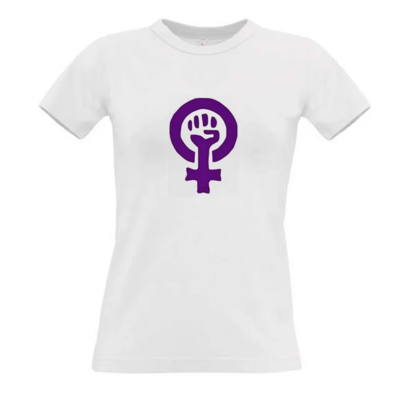 Camiseta premium Mujer Blanca Feminista simbolo Feminismo Chica Algodon 190grs 100% algodón