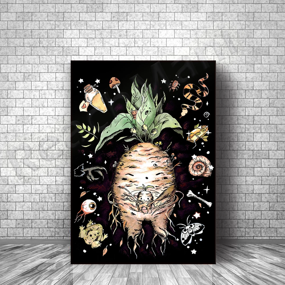 Alraune poster, potion magic, watercolor, image, impression, witchcraft, mandela grass impression decoration