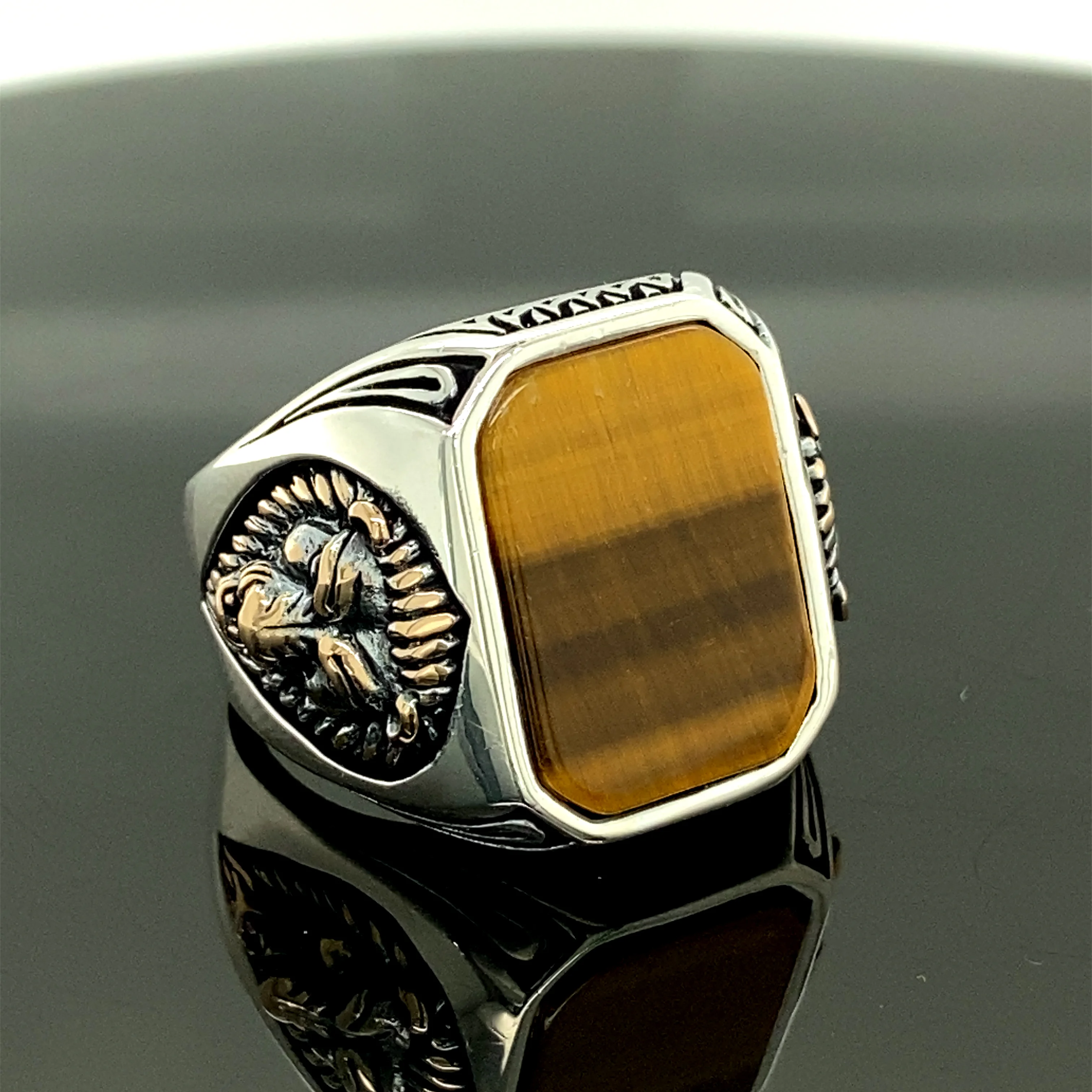 Handmade Sterling Silver Tiger Eye Stone Ring , lion figured ring  Men's Ring, Gift to Him, 925 Sterling Silver Ring