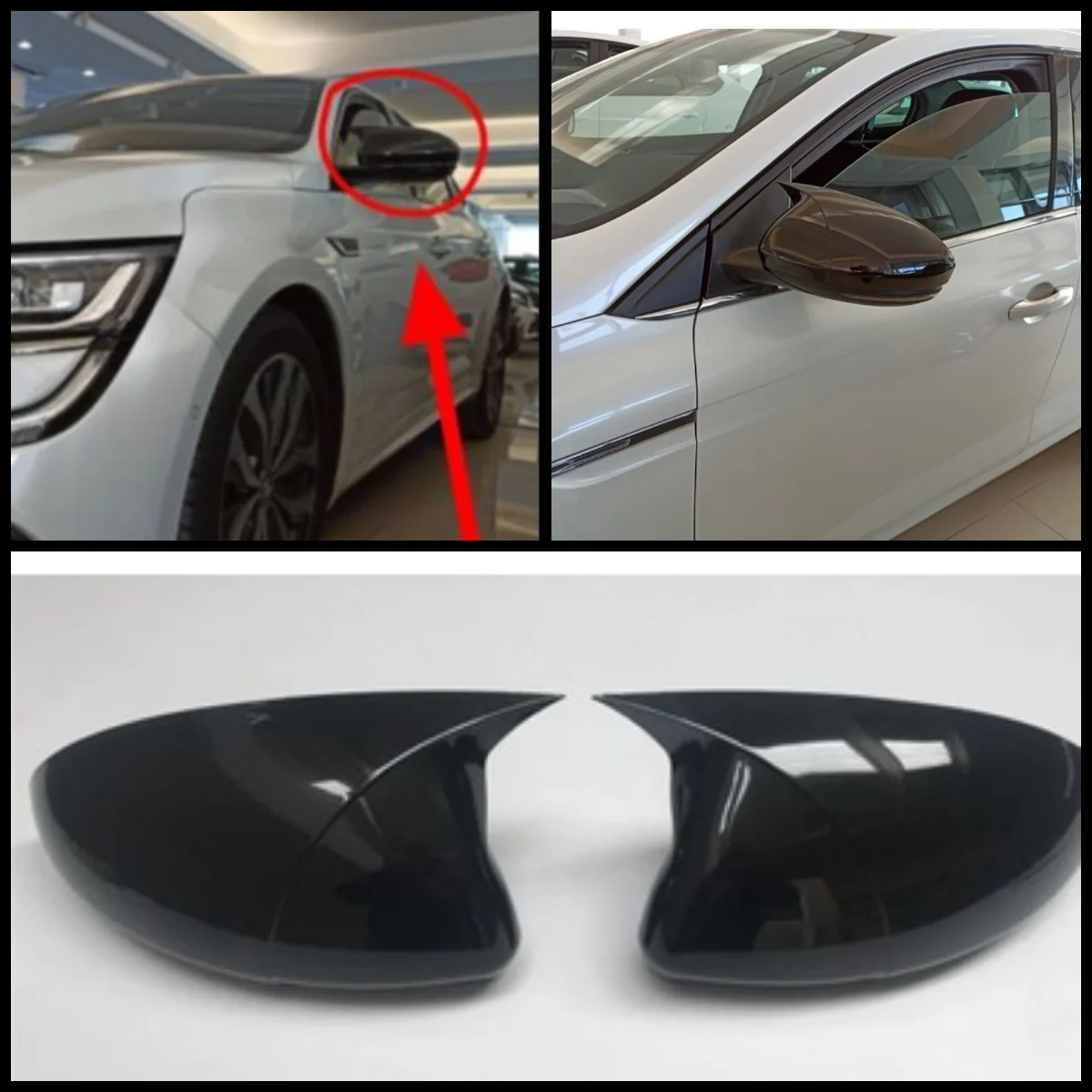 ABS Plastic Bat Wing Mirror Covers 2 Pieces Caps Rearview Mirror Case Cover Gloss Black Car Accessories For Renault Talisman