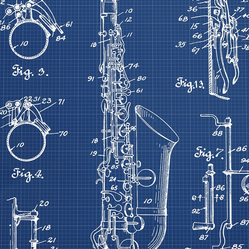 Saxophone Patent Vintage Poster Prints Musician Saxophonist Gifts Musical Instrument Blueprint Art Canvas Painting Wall Decor