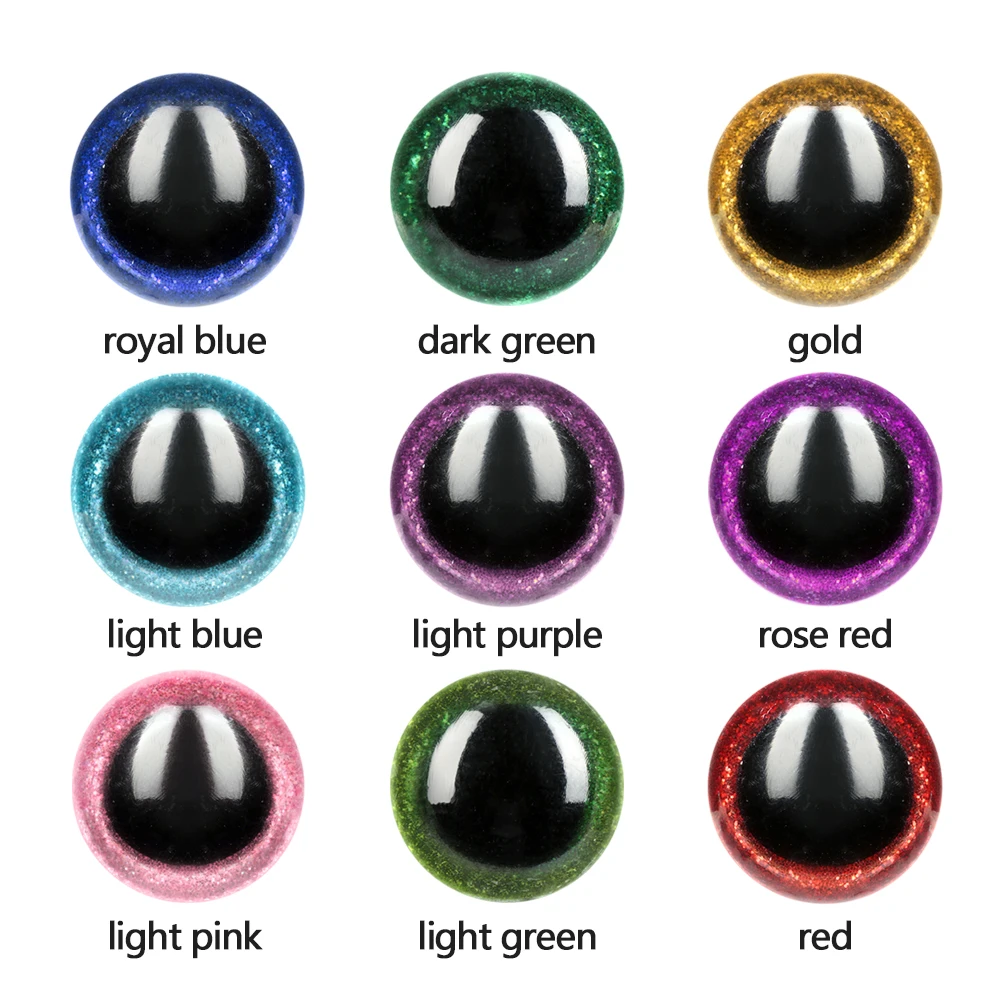 10pcs 3D Glitter Plastic Plush Safety Eyes For Toys Shinning Doll Eyeball For Amigurumi Bear Animal Puppet Dolls 6/18/20/22/24mm