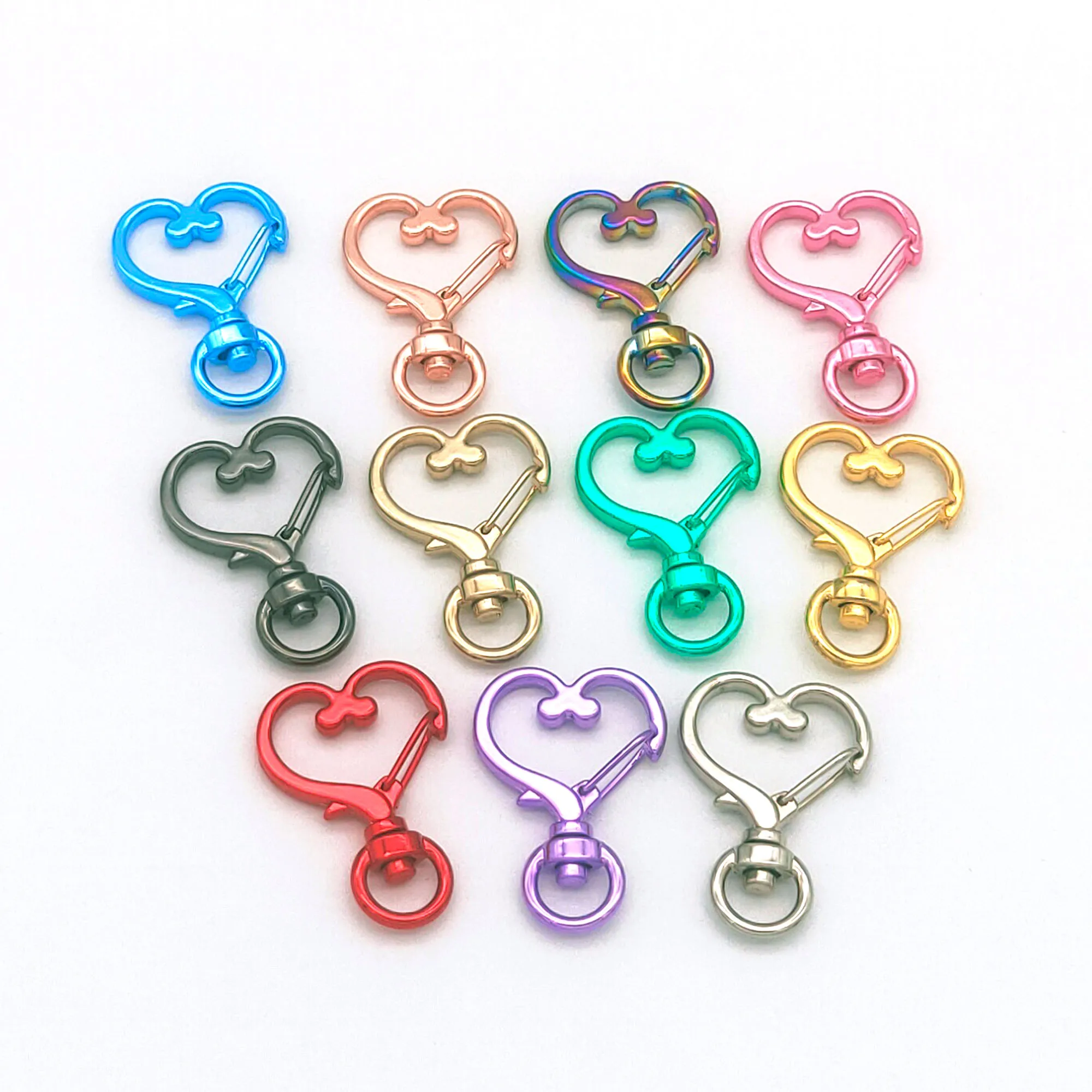 Colorful Swivel Clasps Heart Shaped Lobster Clasps Rainbow/Pink/Red/Green/Purple/Blue Push Gate Snap Hook Key Chain for Bags