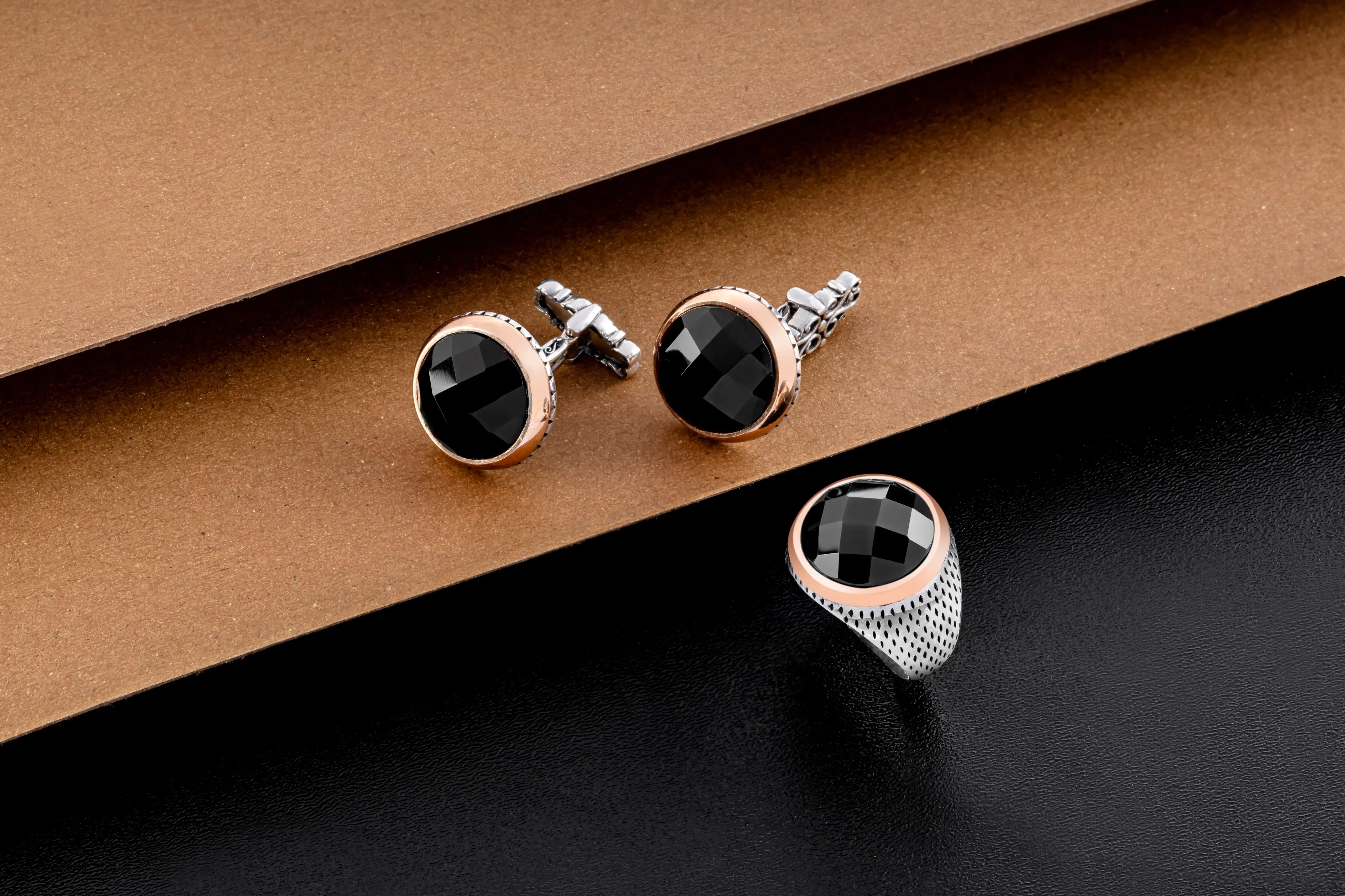 

925 Sterling Silver amber stone rings and 2 Silver Shirt Cufflinks For men made in Turkey in a luxurious Guaranteed High-quality