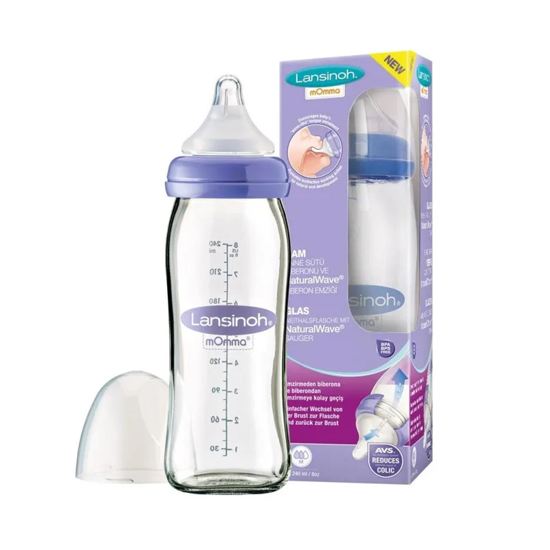 Lansinoh lifelike wave glass feeding bottle 240 ml