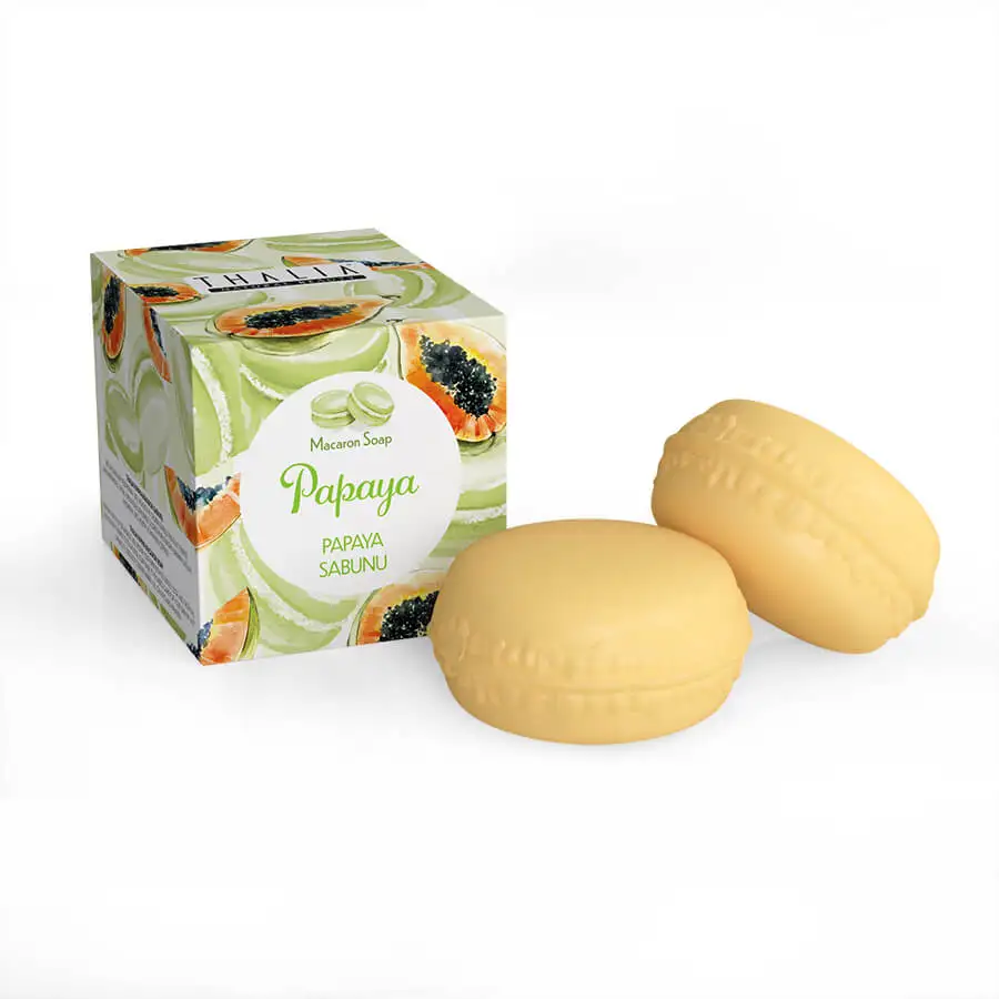 

Твердое Мыло Thalia Papaya Macaron-100 г. Ароматизированное твердое мыло с ромашкой.