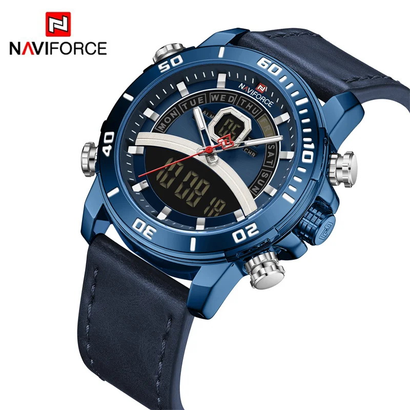 

Мужские часы NAVIFORCE, кожаные кварцевые часы с хронографом, лучший бренд, роскошные спортивные водонепроницаемые мужские часы для отдыха, Relogio Masculino