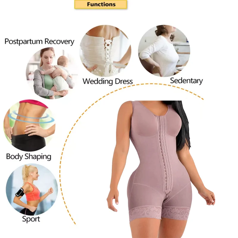 Fajas Colombianas Full Body Shaper High Compression Shapewear Girdle With Brooches Bust For Postpartum Slimming Sheath Belly