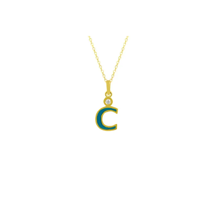 14K Solid Gold Initial Custom C Letter Id Necklace