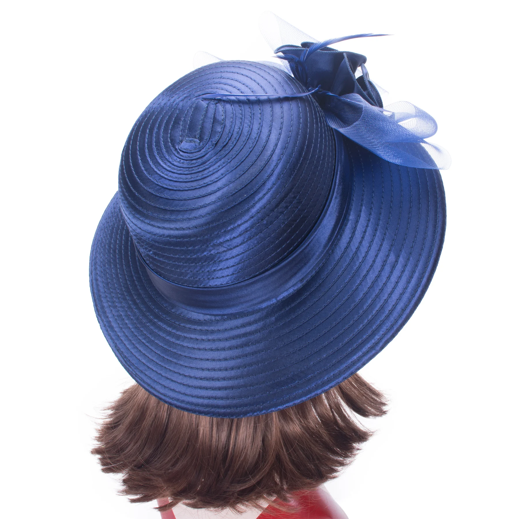 Lawliet UV Protection Sun Hats for Women Satin Ribbon Feathers Floral Wide Brim Hats Kentucky Derby Church Tea Party Dressy A433