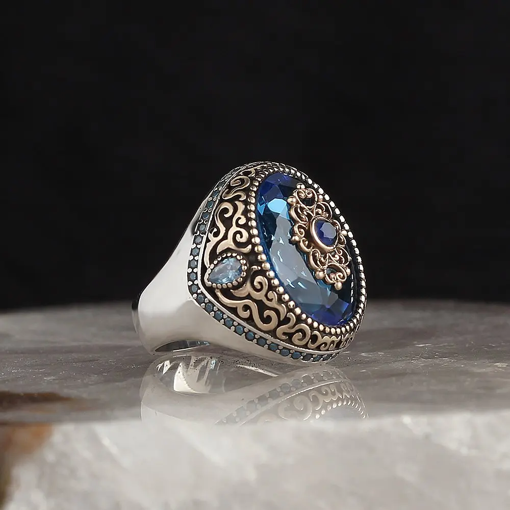 

Aqua Marine 925 Sterling Silver Men 'S Ring