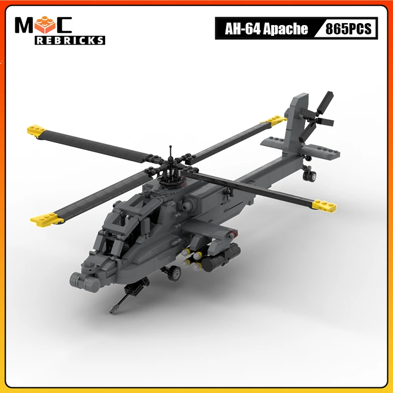 Military Armed Plane Technical AH-64 Apache Assembly Building Blocks Moc Helicopter Aircraft Bricks Toy Model for Children Gift