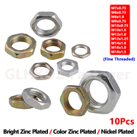 10pc M7 M8 M9 M10 M12 M14 M16 Metric Fine Thread Thin Hexagon Nut Hex Half Lock Nut Hex jam Nut DIN439 Zinc Plated Nickel Plated