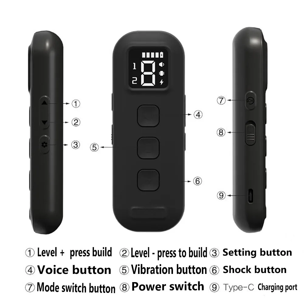 Imagem -03 - Recarregável Controle Remoto Impermeável Pet Dog Collar Dispositivo de Treinamento do Cão Vibração Choque Elétrico Casca Pára