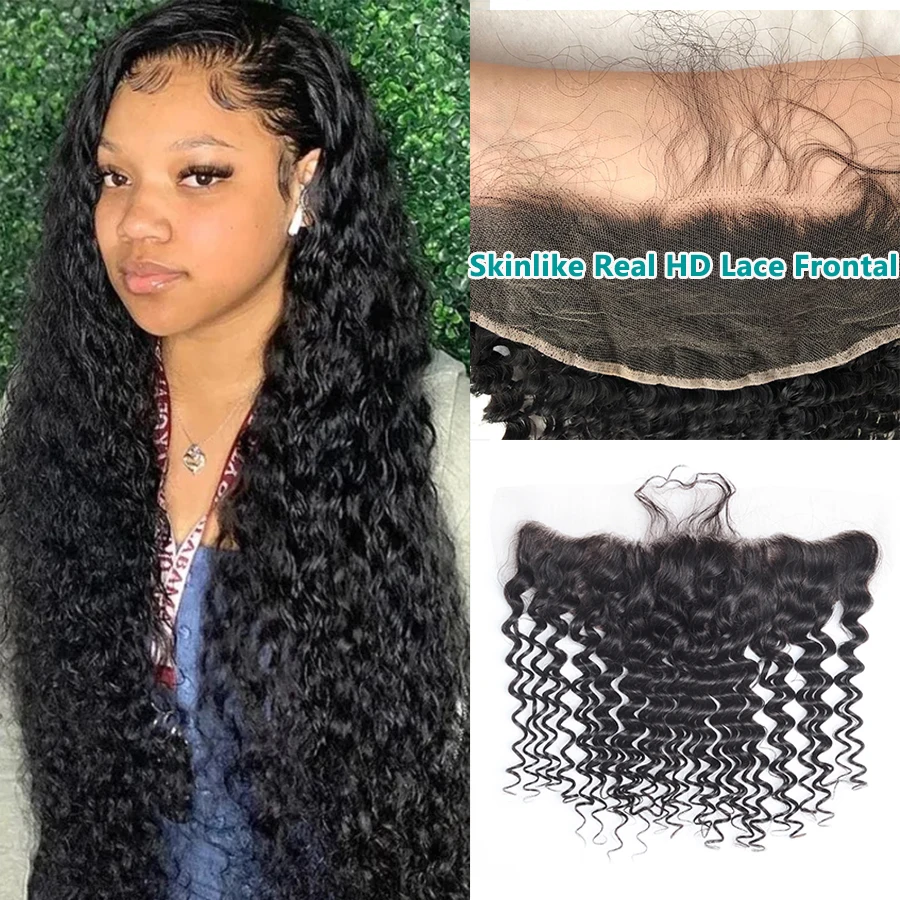 Deep Curly Invisible 13x6 HD Lace Frontal Melt Skin Pre Plucked HD Transparent Lace 5x5 6x6 HD Lace Closure Only 100% Human Hair