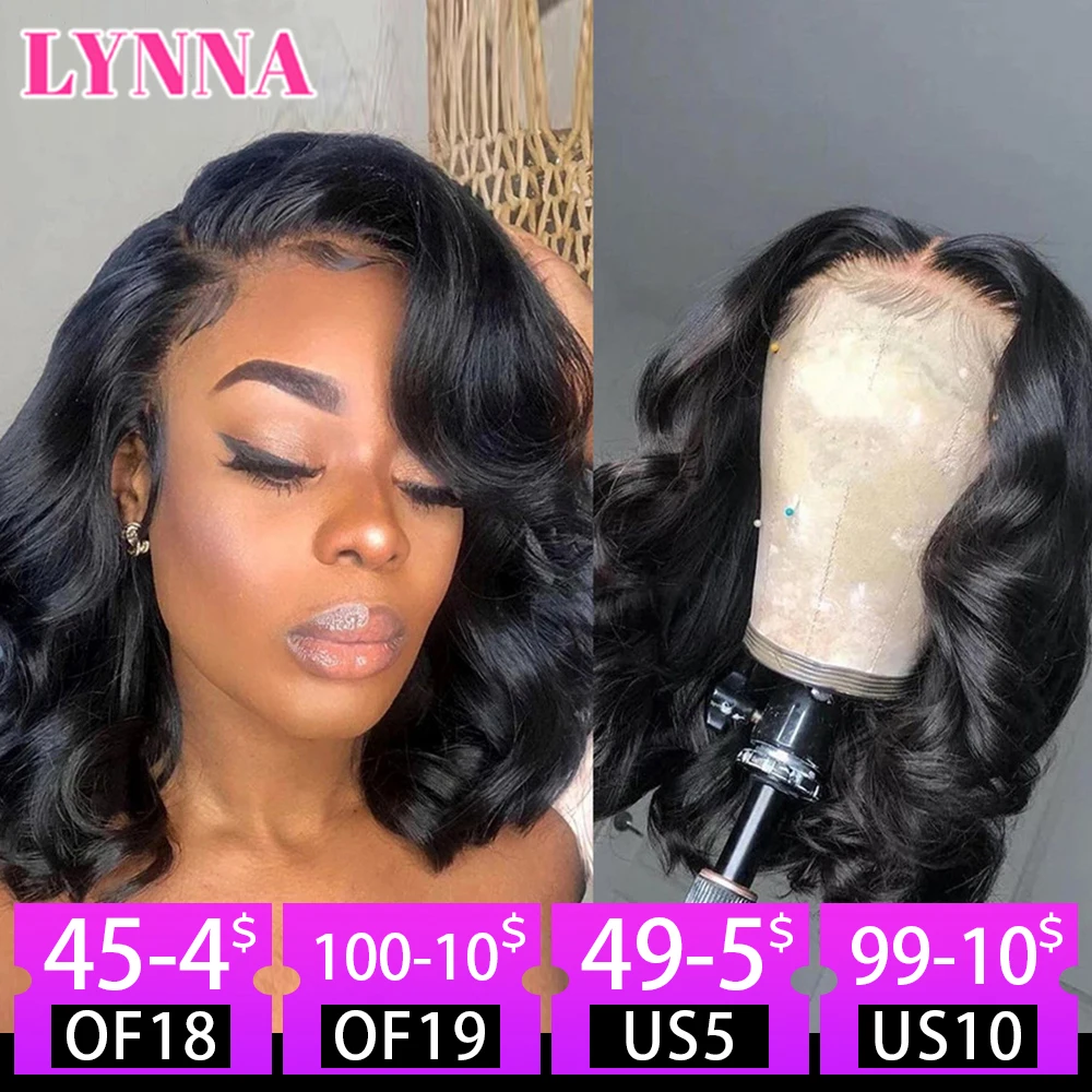 13X4 Wig Rambut Manusia Gelombang Tubuh Bagian Samping Wig Remy Depan Renda Gelombang Tubuh Brasil Bob Pendek dengan Rambut Bayi 150 Telah Ditanami