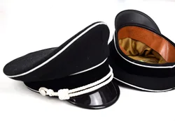 Reenactment German Elite Officer's Wool Visor Hat W White Chin Pipe Silver Cord Black