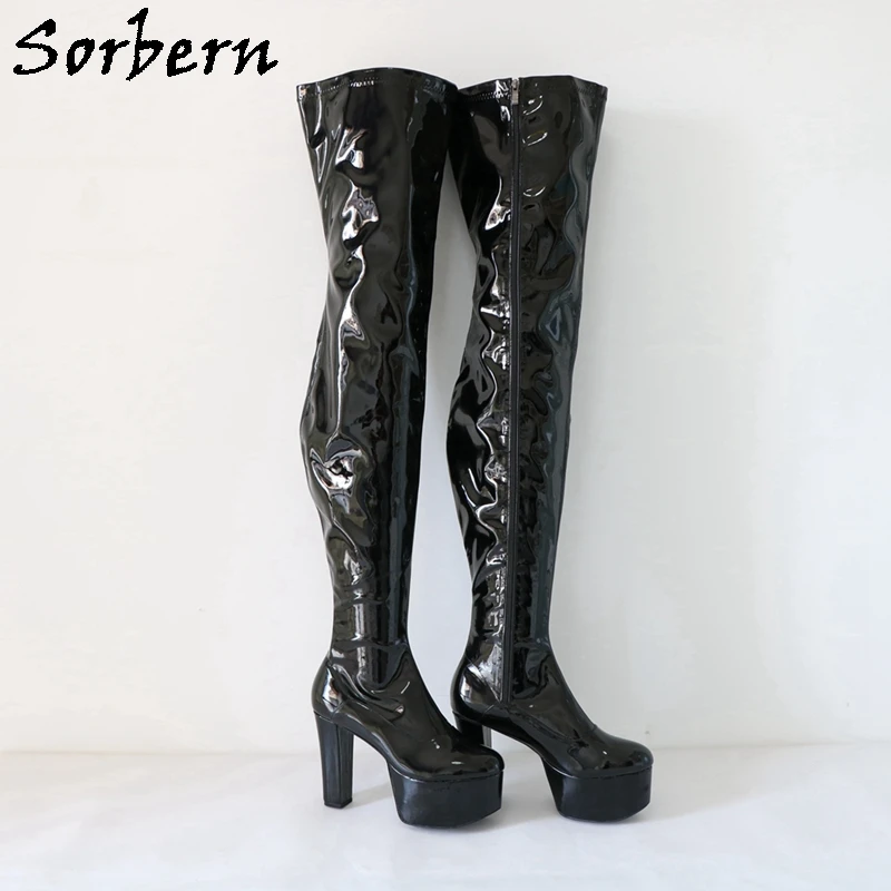 Sorbern Customized 85Cm Crotch Thigh High Boots Unisex Fetish Drag Queen Platform Boots Block Heels Size Eu43 Chunky Kinky Boot