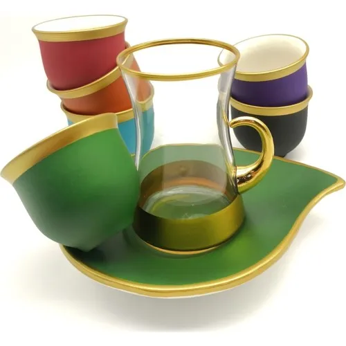 

DOLBOVI Mug Mugs Özcamkristal 18 Piece Drop Plate Green Tea Team 18 Piece gifts Christmas home teaware cup tea handmade bowl beautiful mugs turkish tea set vintage Saucer creative Latte Cup free shipping products servi