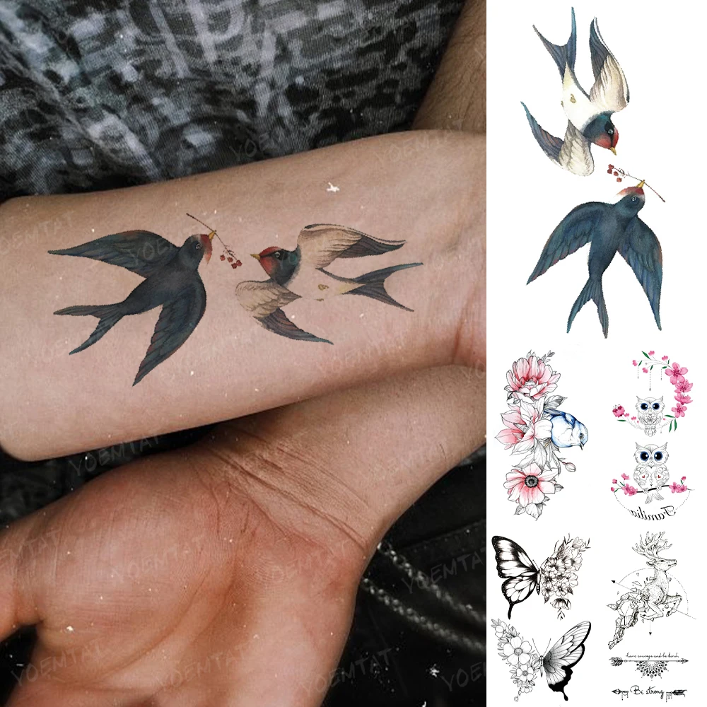 Water Transfer Temporary Tattoo Sticker Swallow Bird 3D Realistic Cute Animal Tatoo Woman Man Child Kid Arm Body Art Fake Tatto