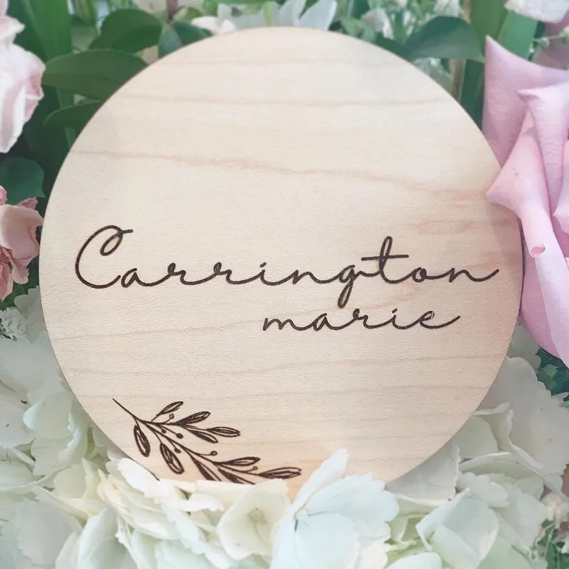 Engraved wooden Nursery name sign, Personalised Botanical Birth Announcement plaque, Baby room decor, Photo props, Newborn gift