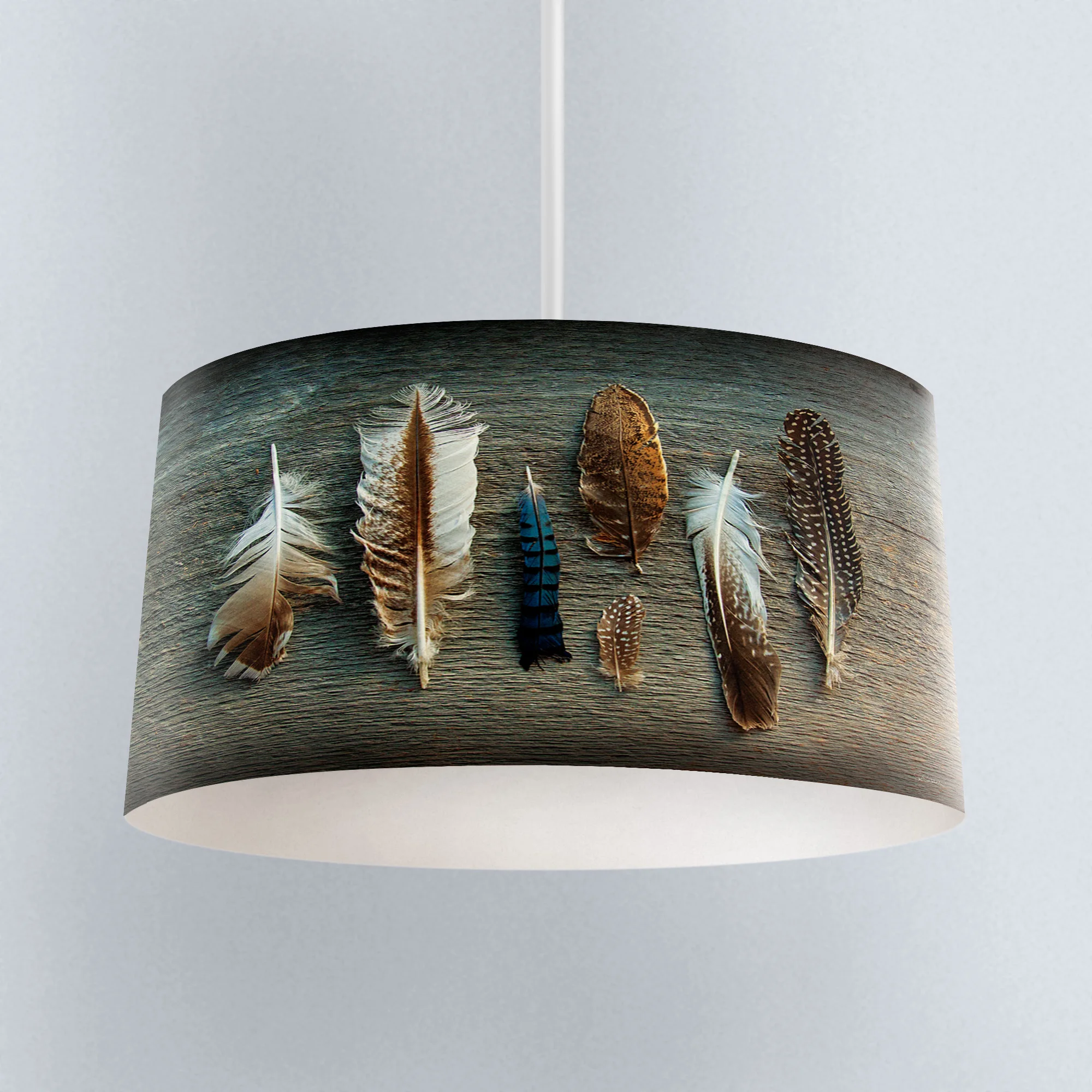 

Else Bohemian Ethnic Bird Feathers Digital Printed Fabric Chandelier Lamp Drum Lampshade Floor Ceiling Pendant Light Shade