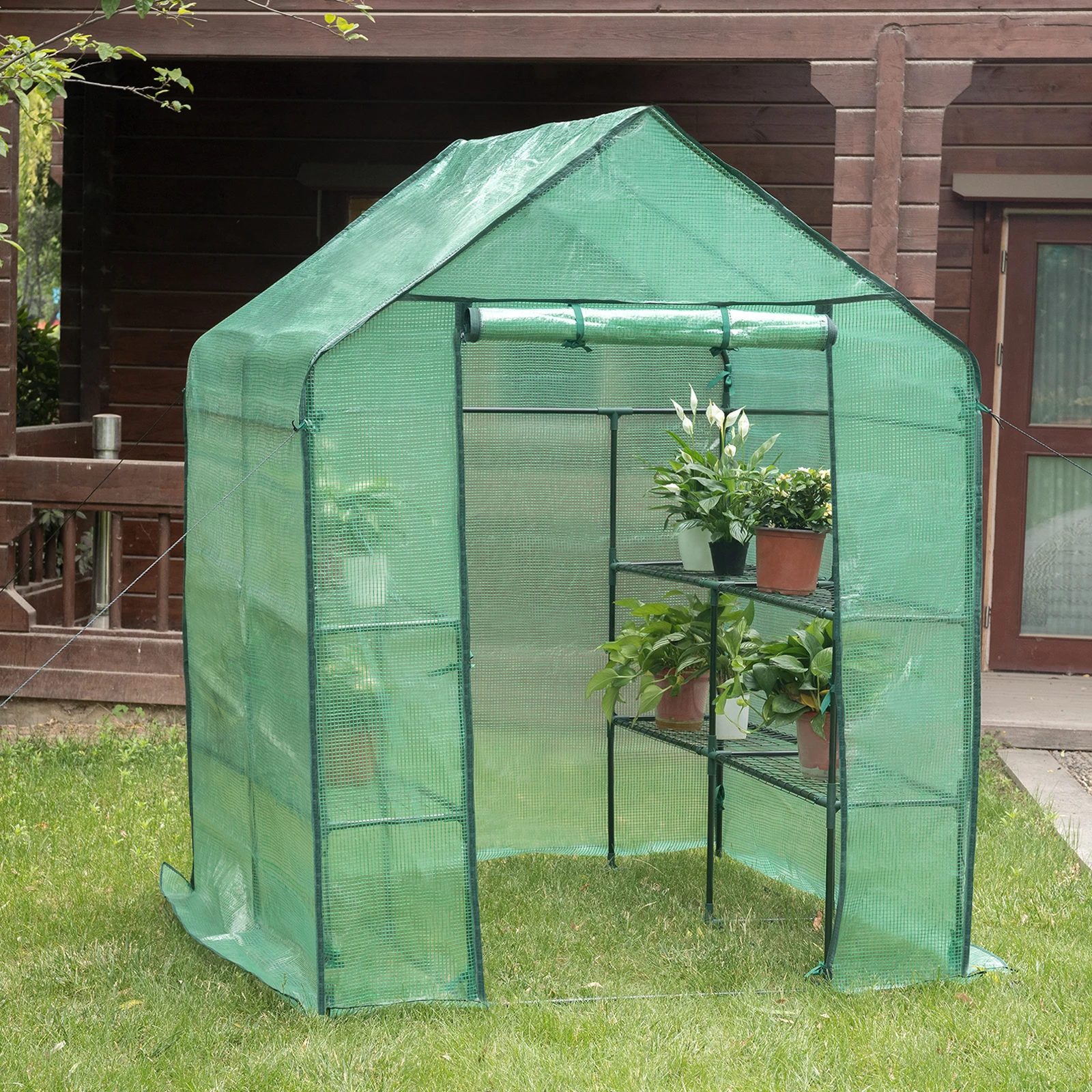 Polythene Greenhouse 143x143x195 cm PE Semi-Transparent Tomato Greenhouse Tarpaulin Weatherproof  Waterproof Garden Plant House