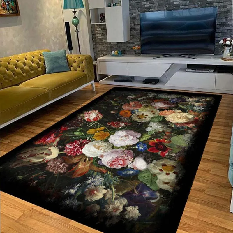 

Classic Model Roses Salon Rug Non-slip Artificial Leather Base Powder Stained Thai Feather Fabric 11mm Thickness AntibacterielRunner Carpet