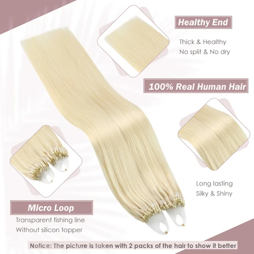 Imagen 2 del producto Ugeat Micro Loop Extensiones de cabello humano Cabello humano real Micro Link Extensiones de cabello Brasileño Natural Alta calidad 50 g por paquete