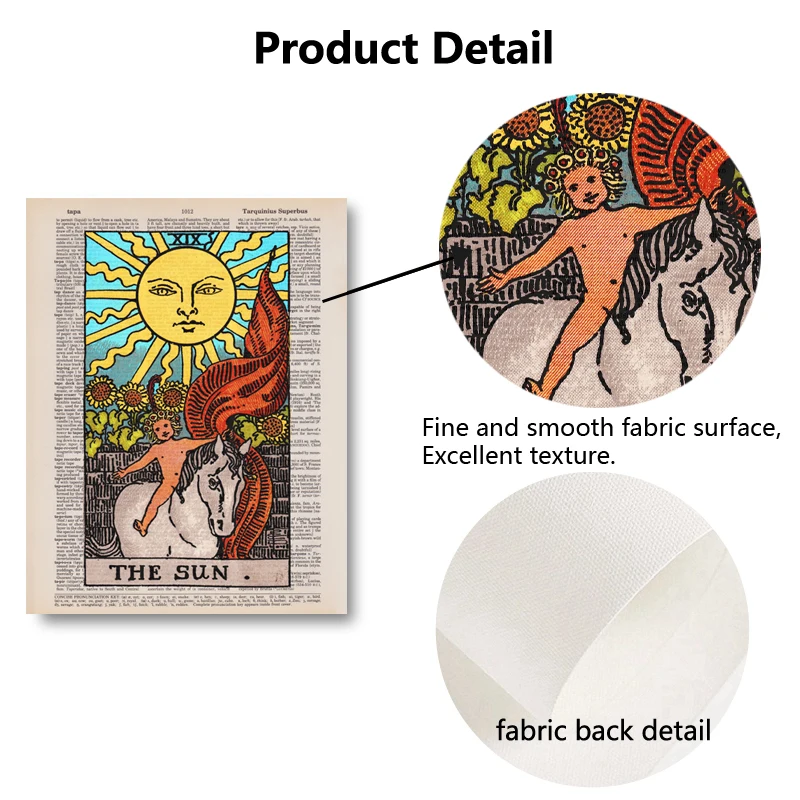 The Sun Tarot Vintage Illustration Poster Major Arcana Tarot Card Canvas Prints Wall Art Decoration Painting Fortune Teller Gift