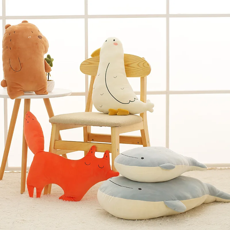 Kawaii Nordic Ins Bear/Fox/Whale/Seabird Stuffed Plush Toys Soft Forest Ocean Animal Plush Pillows Dolls Home Decor for Kid Gift