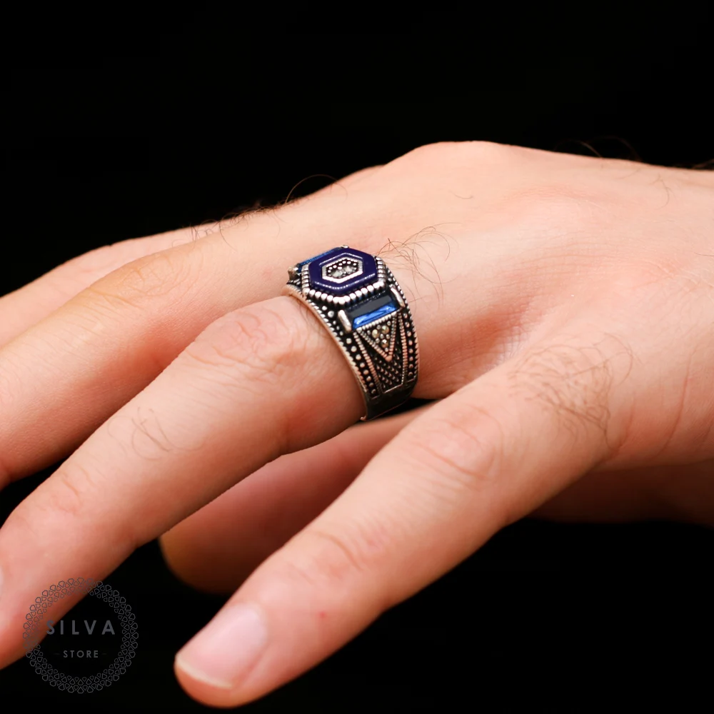 925 silver men's ring. Men's jewelry stone stamped with silver stamp 925 All sizes are available