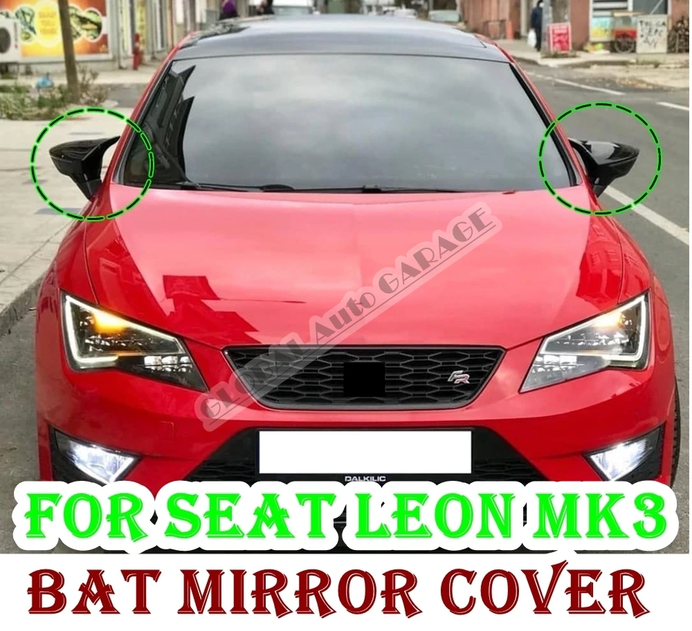 

For SEAT LEON MK3 Bat Mirror Cover 2012 2013 2014 2015 2016 2017 2018 2019 2020 Glossy Black Wing Car Styling Auto Universal