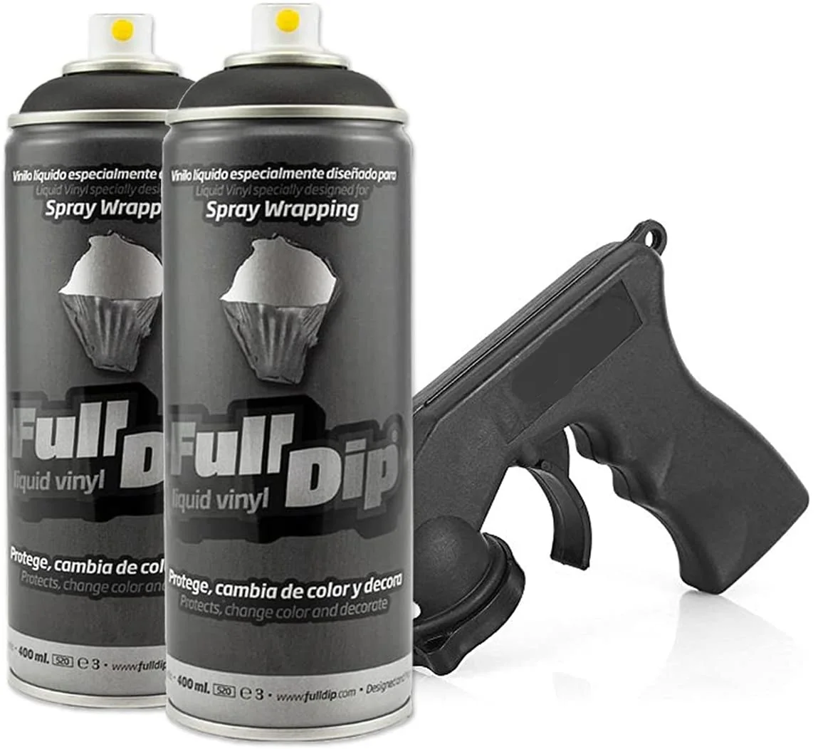 PACK 2 FULL DIP matte liquid vinyl SPRAY 400ML, SPRAY gun adapter gift, easy removal, TUNNING, FLEXIBLE tough, NO quarter for tires and small parts, easy application, UV resistant