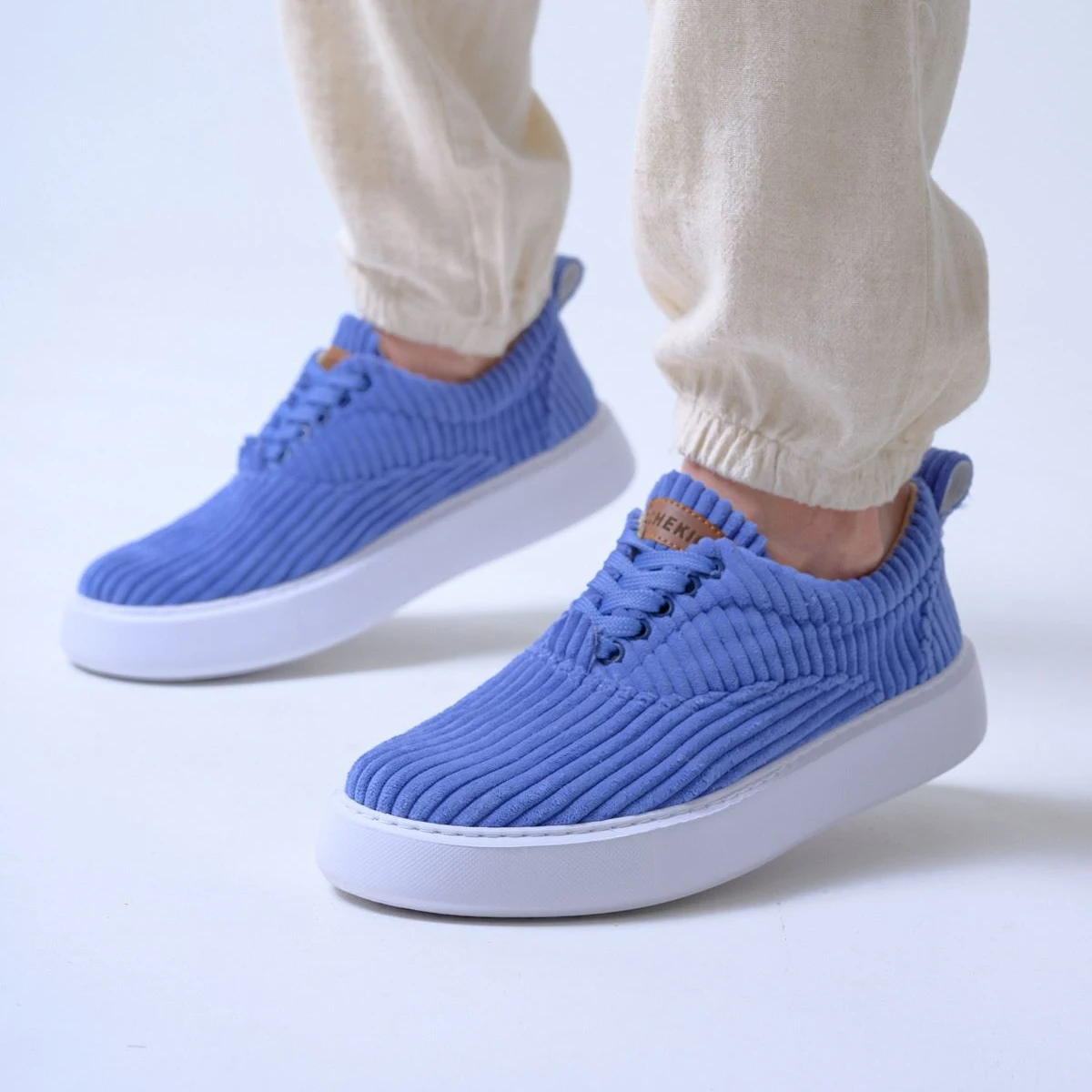 Chekich Men's Shoes Blue Color Lace-up Closure Knitting Fabric Material Quality High White Sole Flexible Casual Sports CH173