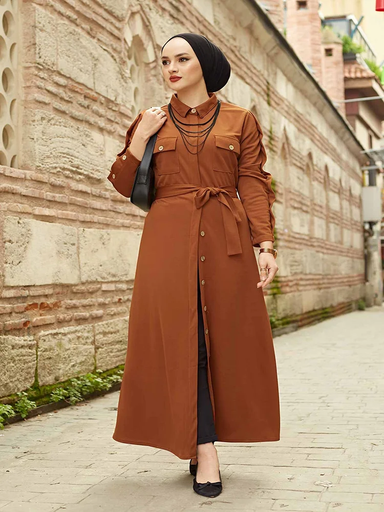 

New Season Full Sleeve Length Long Hijab Shirt Dress Muslim Fashion Islamic Women Clothing 6 Colors Options Ramadan Dubai