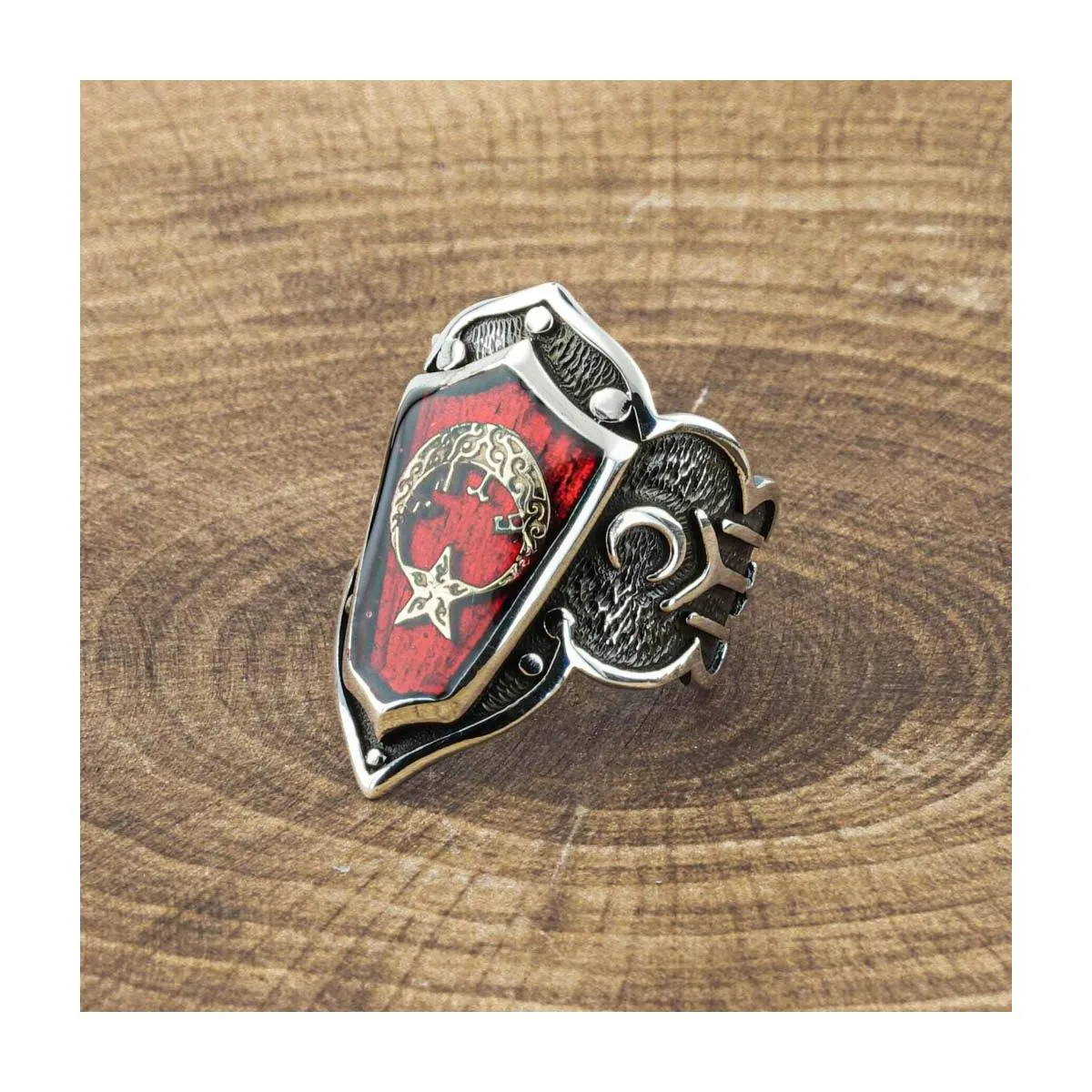 

925 Sterling Silver Red Enamel Ottoman Family Thumb Design Men's Ring Exclusive Chic Accessory for Men Special Ring