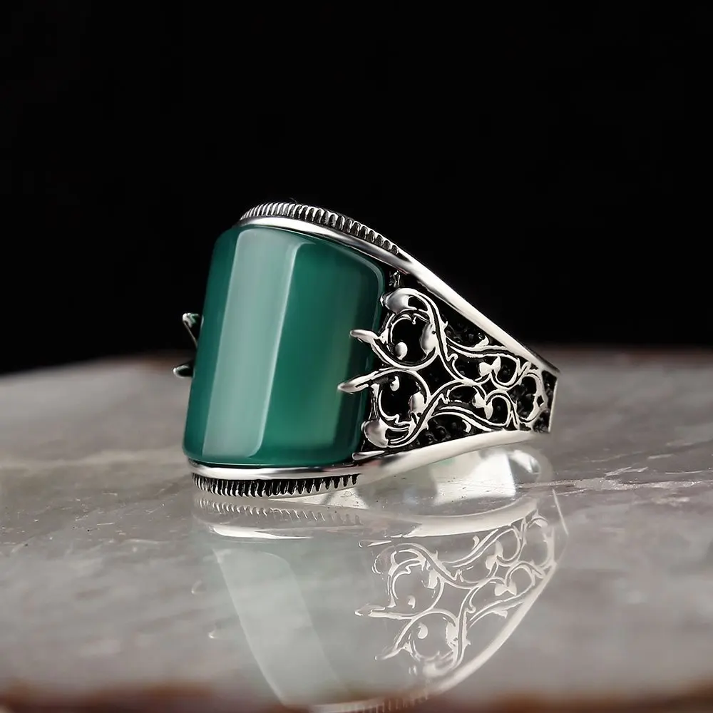 Agate Gemstone 925 Sterling Silver Ring