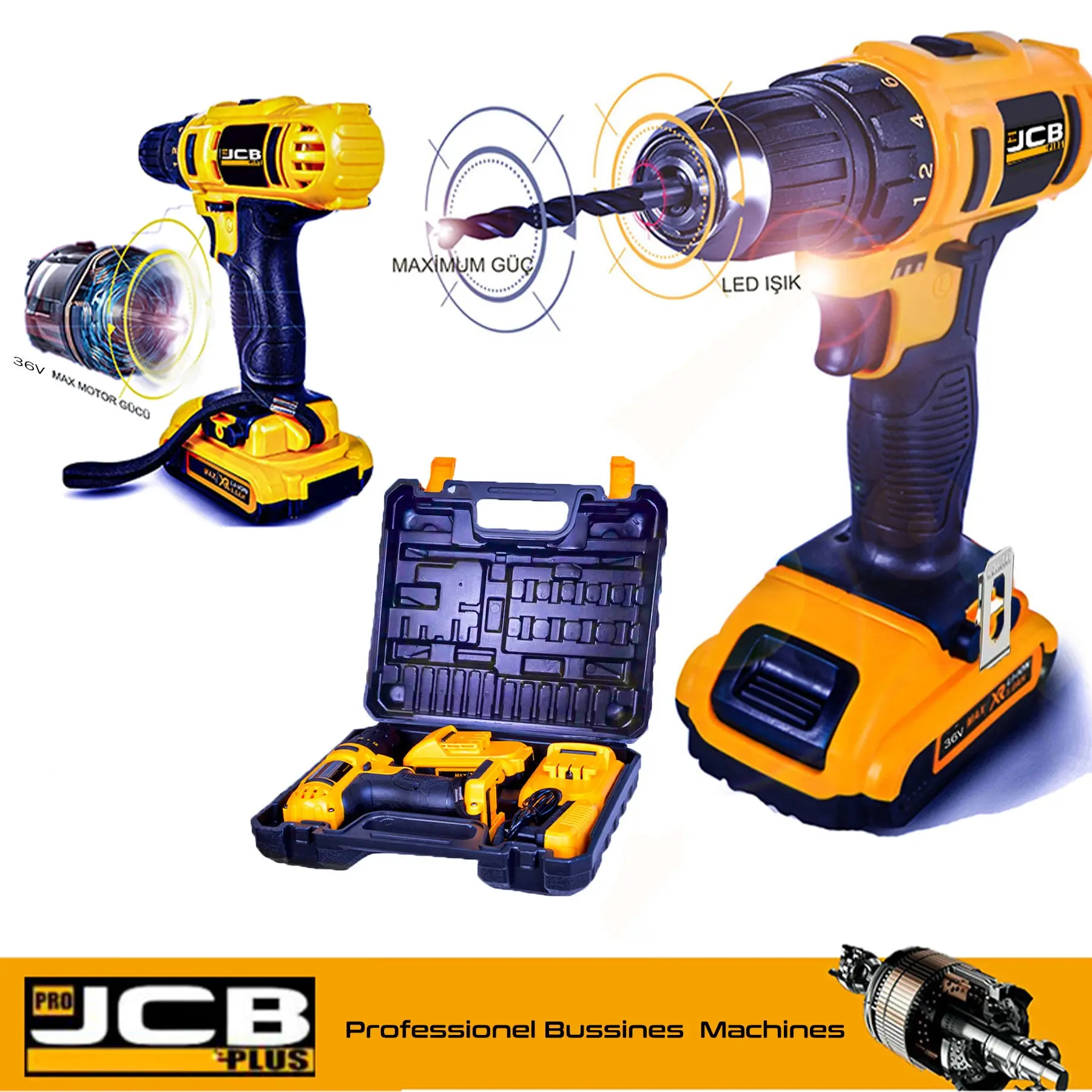 

Pro JCB Plus 3650 Electric Screwdriver Drill Cordless Use Drill Power Tools Double Battery with Carriage box complete set