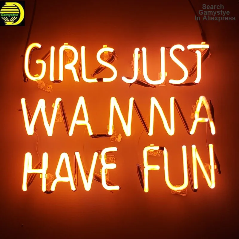 

Neon Sign Girls Just Wanna Have Fun on We Heart It Home Lamps Neon Light Wall Signs Hotel Glass Neon Lamp Bedroom Lights Glass