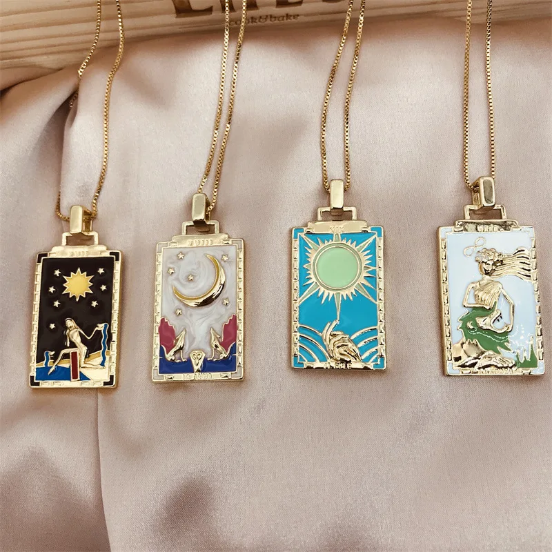 

Gold Tarot Card Pendant Star Sun Moon Strength Symbolic Necklace Unique Jewelry For Women Gift For Her