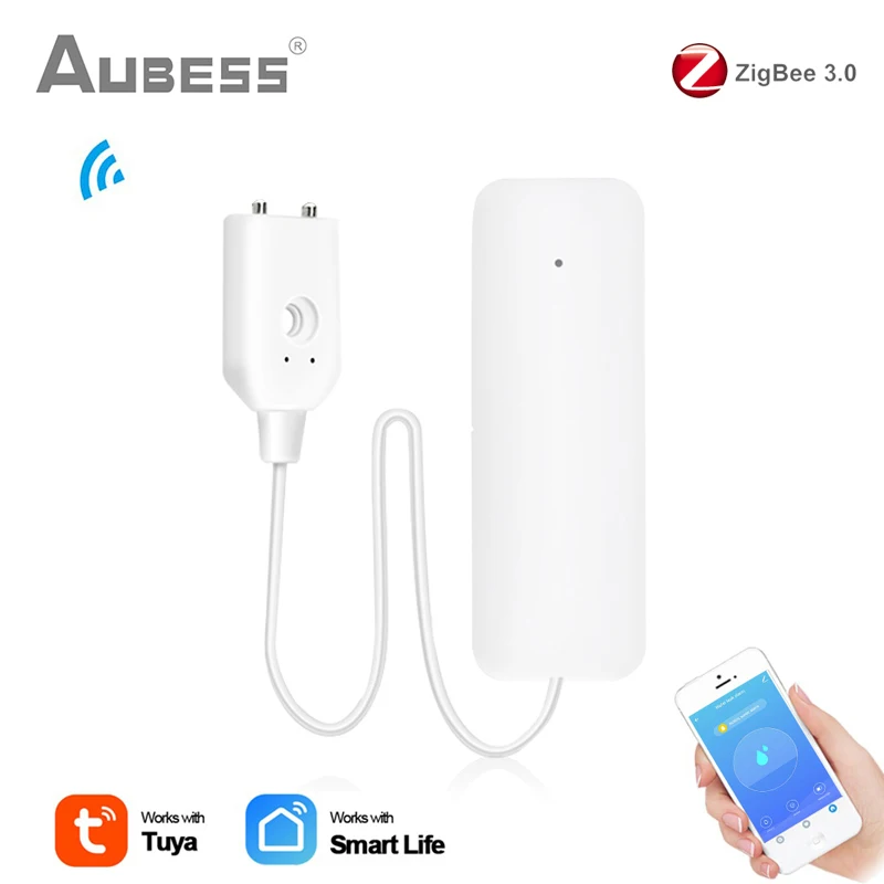 Tuya Zigbee Water Leakage Alarm Water Leak Sensor Detector Flood Alert Overflow Security Alarm System Works With Zigbee Gateway