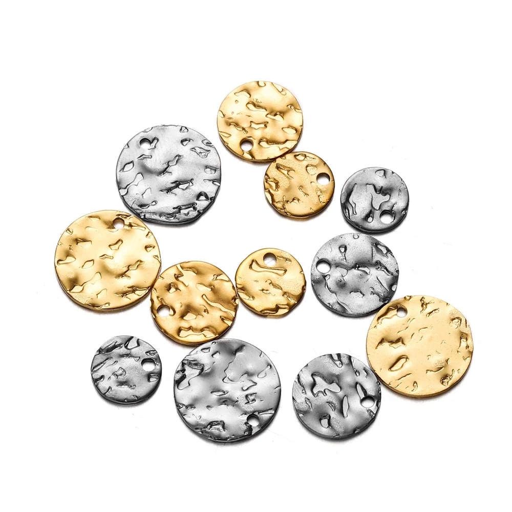 20-50pcs/lot Stainless Steel Gold Color Round Wrinkle Charms Pendant Accessories For DIY Necklace Bracelet Jewelry Making