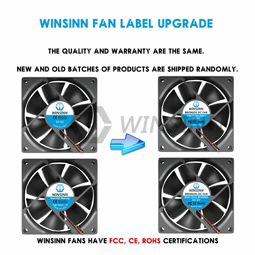 WINSINN 8025 80mm Fan DC 5V 12V 24V Sleeve / Dual Ball Bearing Brushless Cooling 80x25mm 2PIN [2-Pack]