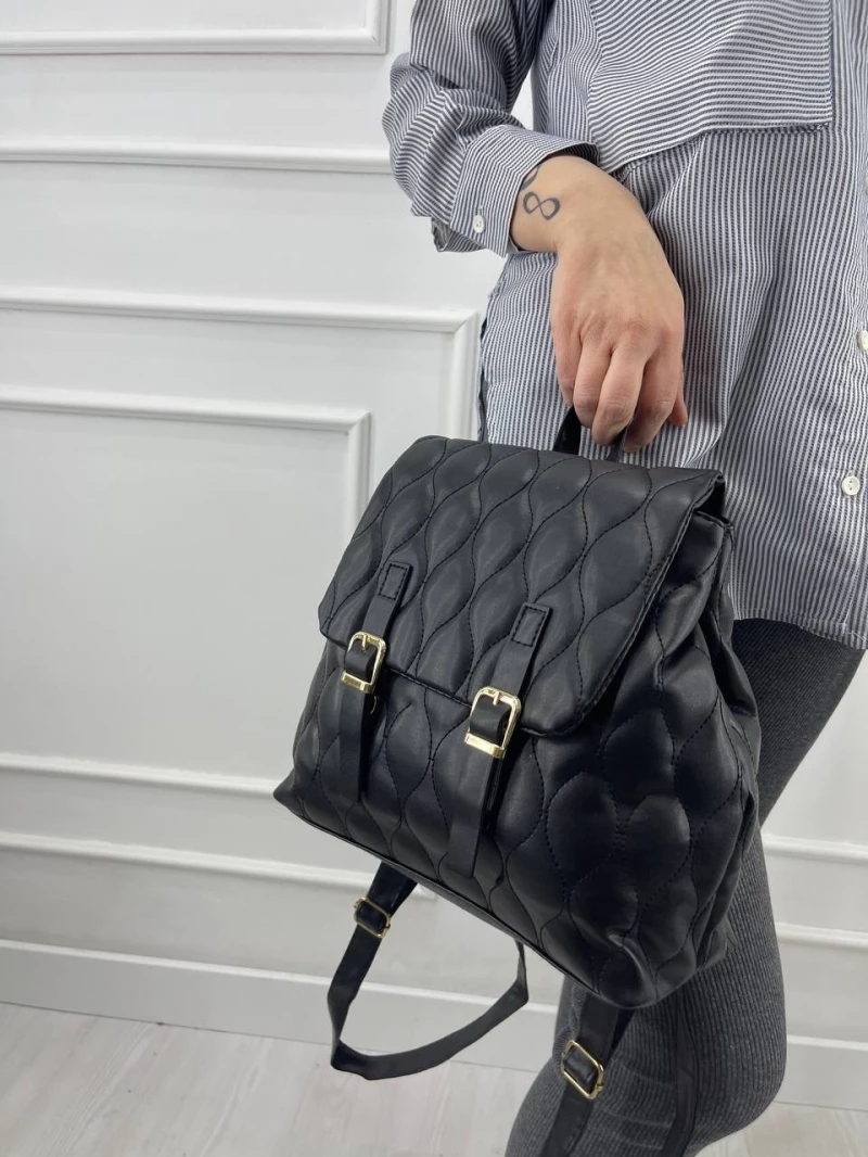 Black Color Quilted Backpack DND114