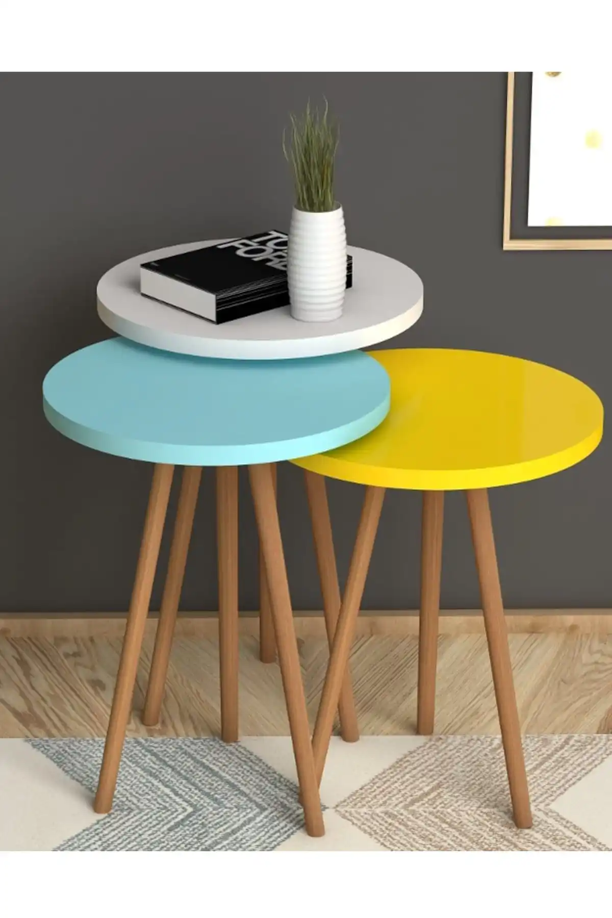 Màu Sắc Rực Rỡ Ba Làm Tổ Bàn Tròn Pastel Thiết Kế Cà Phê Tivi Gỗ Trang Trí Tròn Thiết Kế Bắc Âu Ăn Ghế Sofa Phòng Khách Hiện Đại