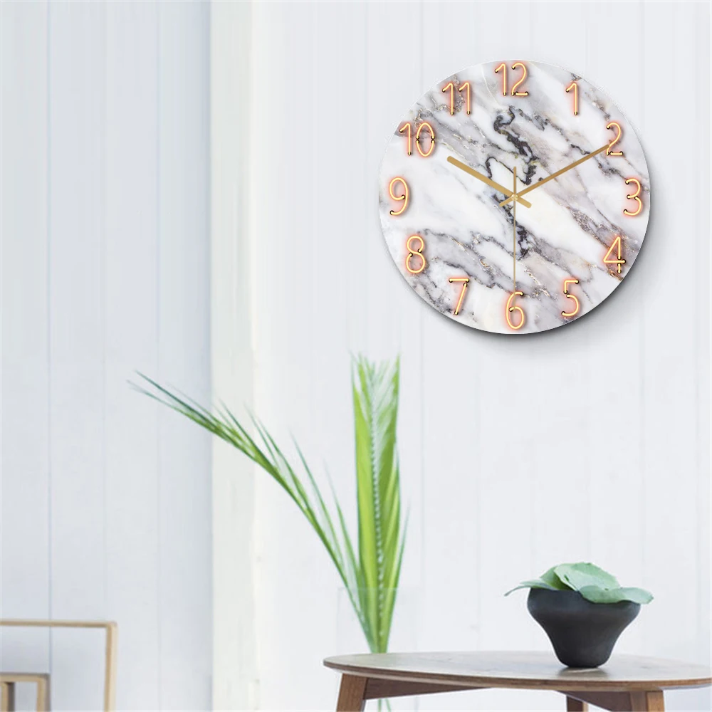 Modern Design Marble Giant Watches Glass&Crystal Body Large 3D Wall Clock Decorated For Living Room Mute Mechanism Bedroom Decor