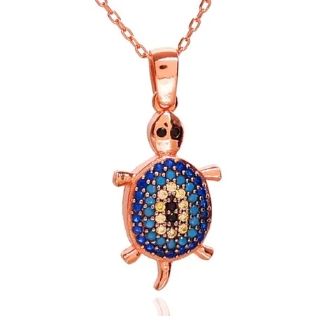 Evil Eye bead Silver Turtle Pendant